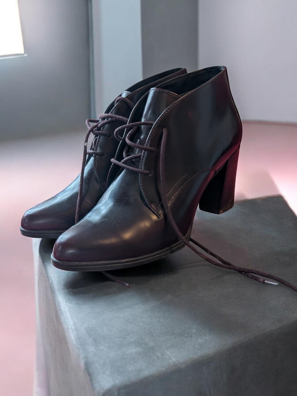 Clarks Black Lace-Up Block Heel Ankle Boots